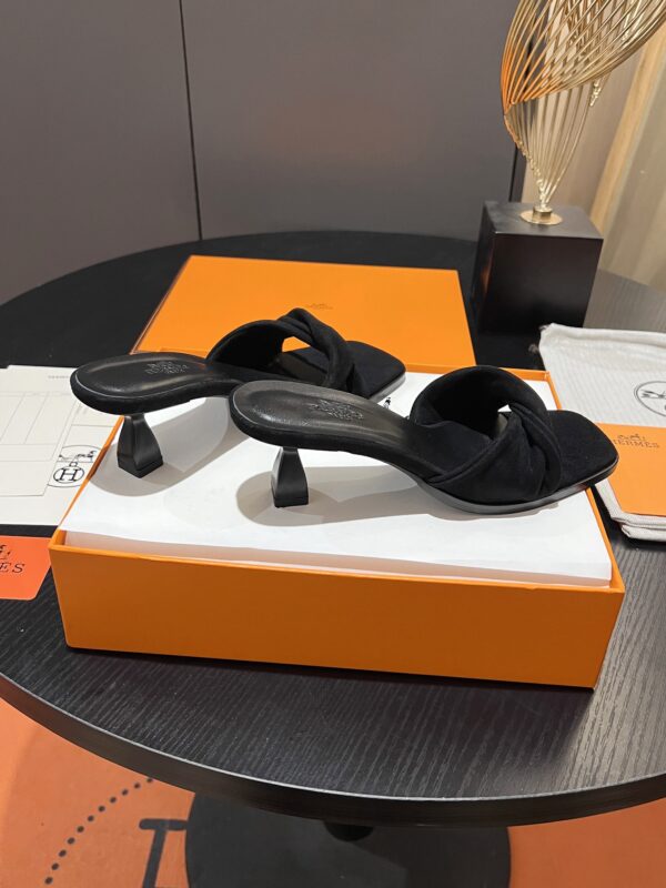 Hermès Night 55 Knotted Suede Mules - Black - Image 4