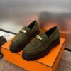 Hermès Paris Loafer - Suede Green with Gold Kelly Lock - Image 4