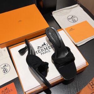 Hermès Night 55 Knotted Suede Mules - Black