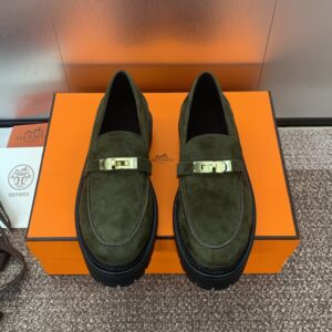Hermès Paris Loafer - Suede Green with Gold Kelly Lock