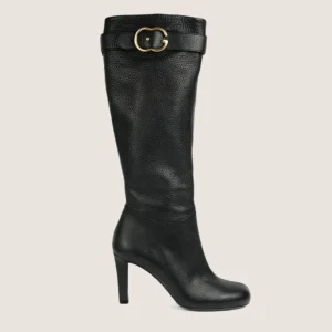 GG Leather Knee-High Boots - Black