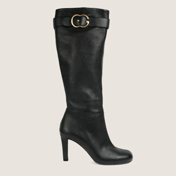GG Leather Knee-High Boots - Black