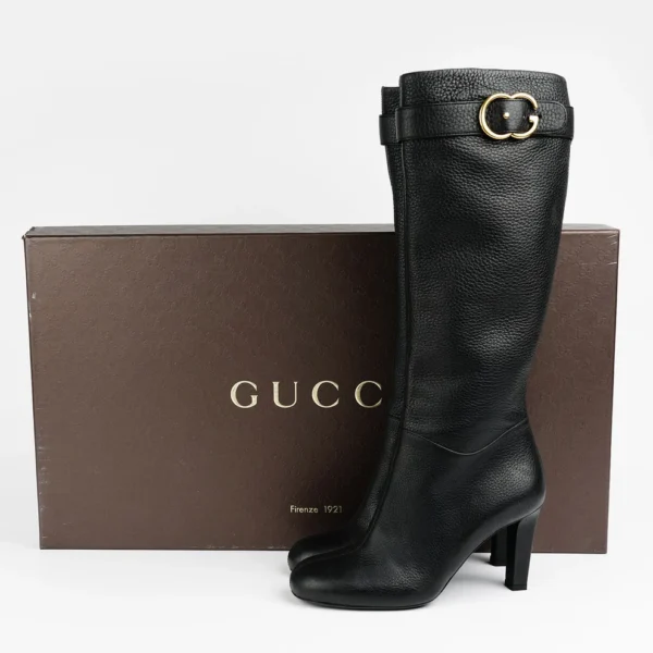 GG Leather Knee-High Boots - Black - Image 8
