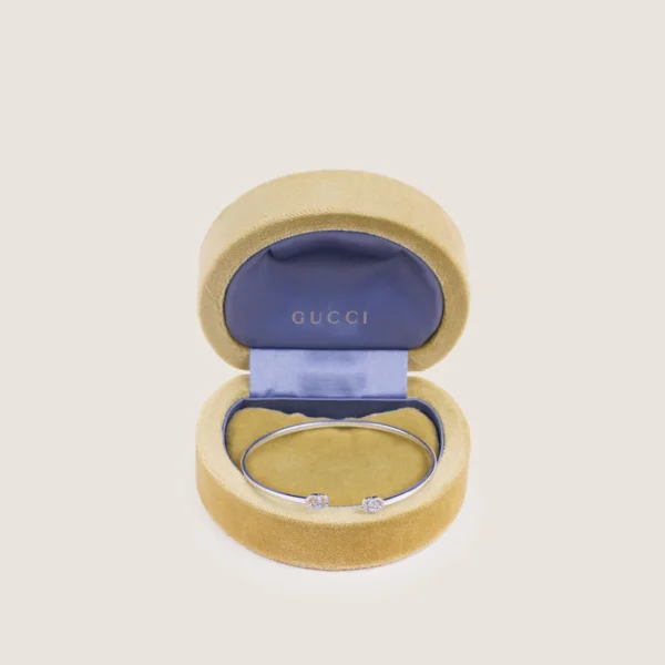 Gucci GG Pavé Diamond Open Bangle Bracelet - White Gold - Image 4