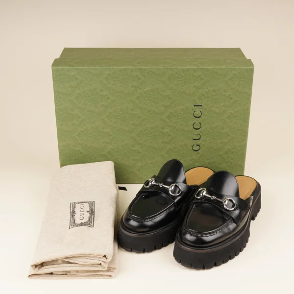 Gucci Horsebit Leather Platform Mule - Black - Image 5