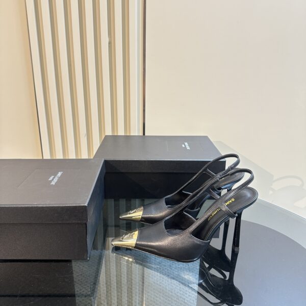 Saint Laurent V-Plaque Slingback Pump – Black Leather - Image 2