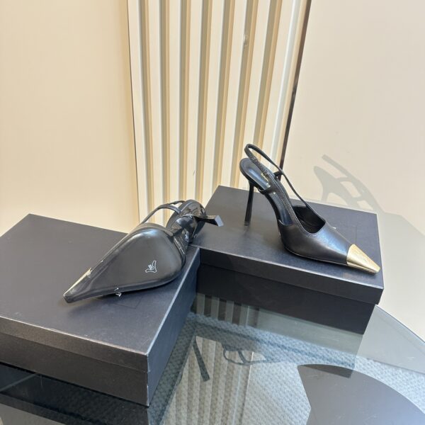 Saint Laurent V-Plaque Slingback Pump – Black Leather - Image 6