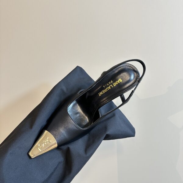 Saint Laurent V-Plaque Slingback Pump – Black Leather - Image 3