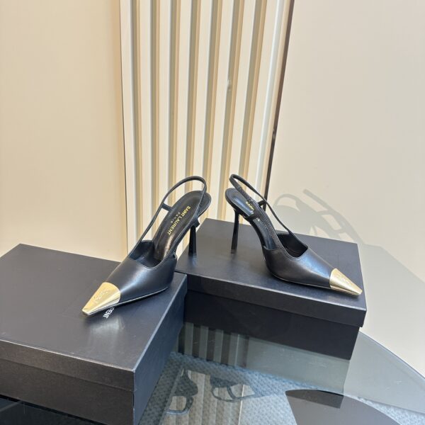 Saint Laurent V-Plaque Slingback Pump – Black Leather - Image 7