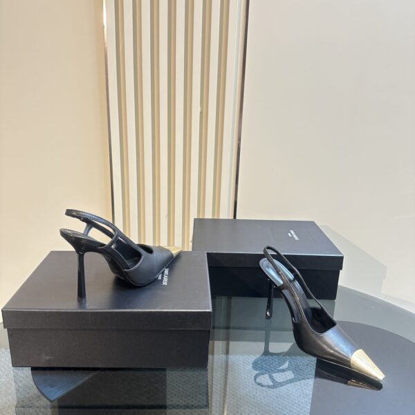 Saint Laurent V-Plaque Slingback Pump – Black Leather - Image 8