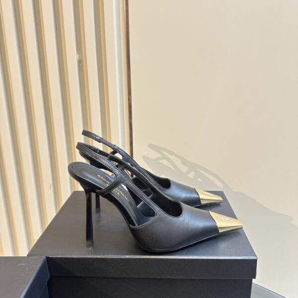 Saint Laurent V-Plaque Slingback Pump – Black Leather - Image 9